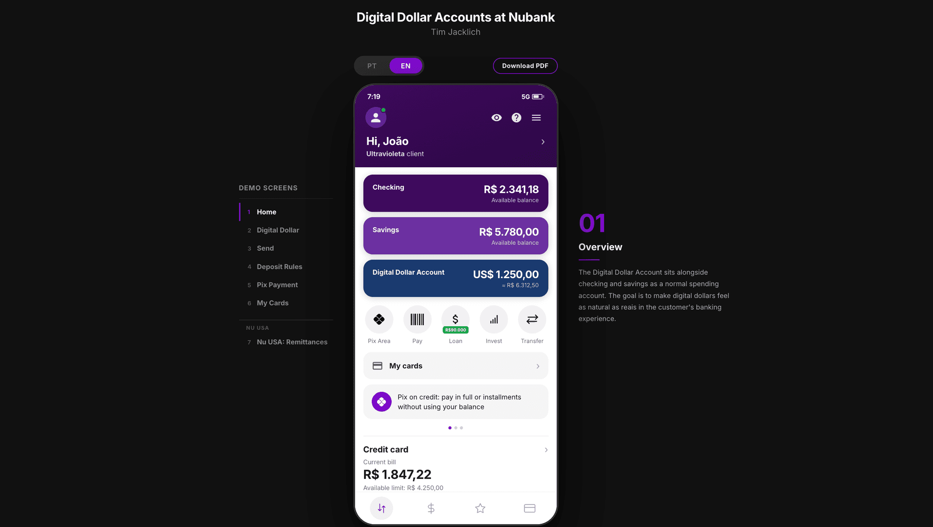 Nubank Digital Dollar Account — screen 1